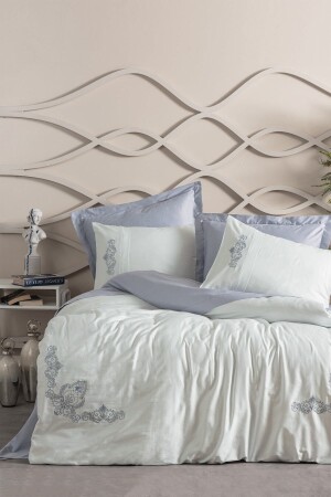 Embroidered Satin Double Duvet Cover Set Biana Gray 8680108068632 - Cotton Box