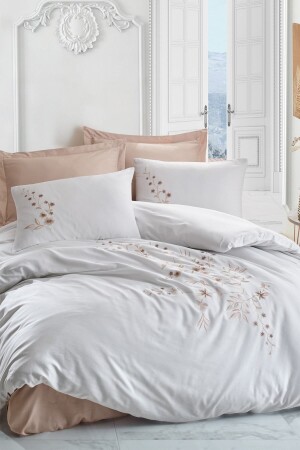 Embroidery Satin Double Duvet Cover Set Della Beige 8680108053850 - Cotton Box
