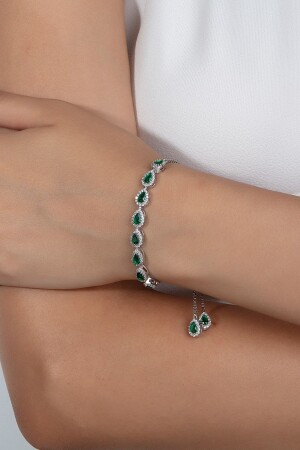 Emerald Drop Stone Silver Elevator Bracelet - By More