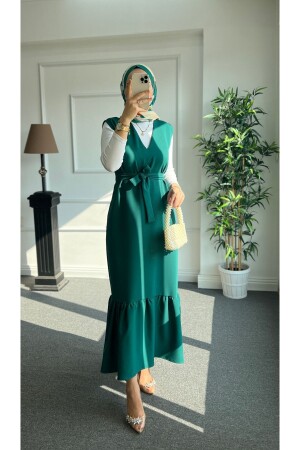 Emerald Green Crepe Hijab Gilet - Nisa Nalbantoğlu