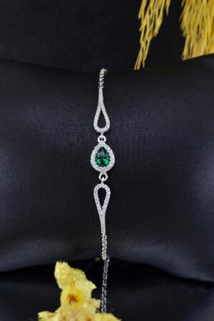 Emerald Green Drop Women's Adjustable Silver Bracelet - Parmas Design