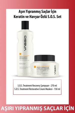 Emergency Rescue S with Keratin and Caviar Extract for Extremely Damaged Hair. he. s. Hair Care Set (270 ML 150 ML) - Vasso Women
