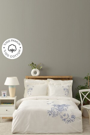 Emily White 100% Cotton Double Embroidered Duvet Cover Set 200. 22. 14. 0110 - Karaca Home