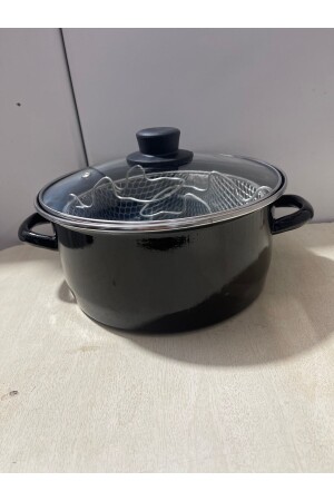 Enamel 24cm Chips Fryer Frying Pan with Glass Lid and Strainer 2019ST000000305 - Essen