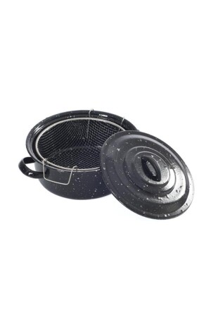 Enamel Chips Fryer Frying Pan with Black Lid 25cm 2019st000000306 Deep 2019ST000000306 - Essen