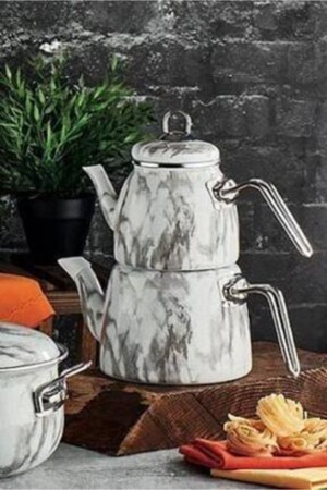 Enamel Luxury Teapot Set Pamukkale White Marble 14897 - Paçi