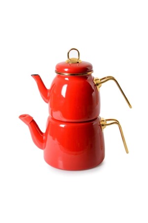 Enamel Teapot Set Red PRA-1472846-2655 - İpek