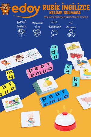 English Puzzle Game 16 Cubes 40 English Cards and Bells Educational Toy edoyingilce - edoy