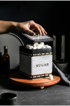 Er023-6d Mosaic Sugar Patterned Square Metal Storage Container 12x12 Cm ER023 - Evle