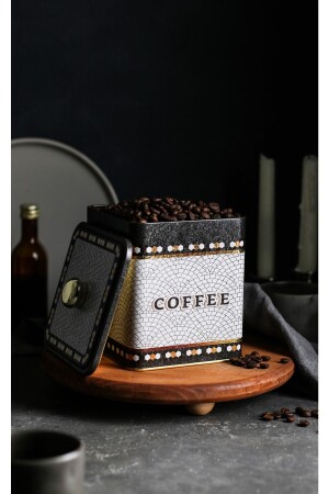 Er023-7d Mosaik-Kaffee-gemusterter quadratischer Metall-Aufbewahrungsbehälter 12 x 12 cm ER023 - Evle