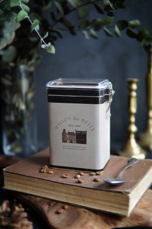 Er043-7f Coffee Patterned Rectangular Metal Storage Container 8x10cm ER043 - Evle
