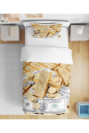 Erayshome Dollar Gold 3D Printed Single Duvet Cover Set Dlrs_TK - Erays Home