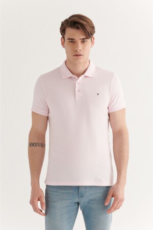 Erkek Açık Pembe %100 Pamuk Serin Tutan Regular Fit Polo Yaka T-shirt E001004 - Avva
