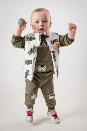 Erkek Bebek Ayıcık Aksesuarlı Şişme Yelekli Eşofman İki İp 3'lü Takım 6060 - Jikko Baby