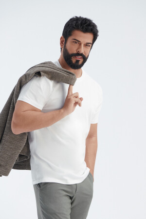 Erkek Beyaz %100 Pamuk Slim Fit Dar Kesim Bisiklet Yaka Tişört - Ac&Co / Altınyıldız Classics
