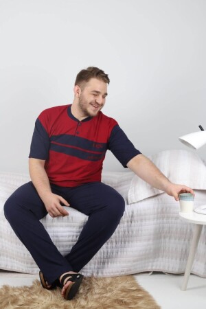 Erkek Bordo Kısa Kollu Süprem Büyük Beden Pijama Takım - Rimoli
