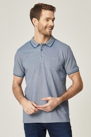 Erkek Çekmeyen Pamuklu Kumaş Regular Fit Rahat Kesim Indigo-beyaz Kıvrılmaz Polo Yaka Cepli Tişört - Ac&Co / Altınyıldız Classics