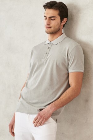 Erkek Çekmeyen Pamuklu Kumaş Slim Fit Dar Kesim Gri Kıvrılmaz Polo Yaka Tişört - Ac&Co / Altınyıldız Classics