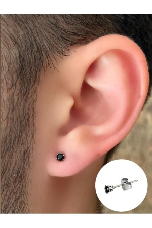 Erkek Çelik Takı Paslanmaz Kararmaz Zirkon Taşlı Moda Küpe - Piercing Market Steel & Silver