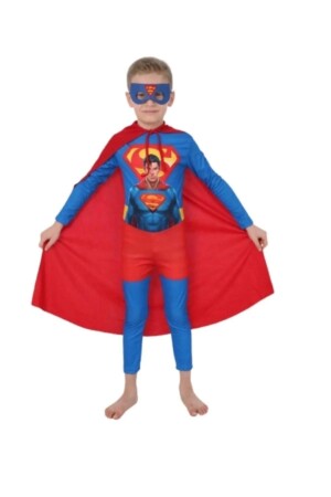 Erkek Çocuk Adam Baskılı Mavi Maskeli Pelerinli Basic Kostüm - Superman