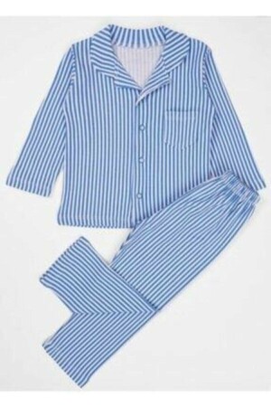 Erkek Çocuk Önden Düğmeli Çizgili Mavi Gaffur Pijama Takımı MEGALAKSI-GAFFUR-PIJAMA-2 - megalaksi