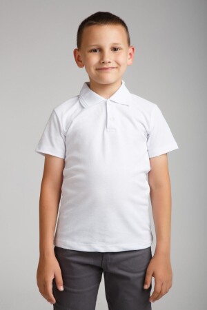Erkek Çocuk Penye Polo Yaka Beyaz Okul T-shirt - Dragora