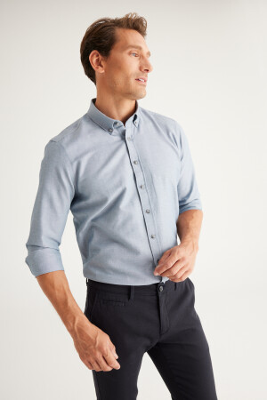 Erkek Gri Düğmeli Yaka Kolay Ütülenebilir Pamuklu Slim Fit Dar Kesim Oxford Gömlek 4A2021100103 - AC&Co / Altınyıldız Classics