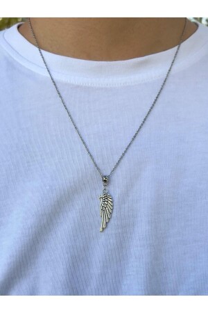 Erkek Gümüş Renk Melek Kanadı Figürlü Kolye - Piercing Market Steel & Silver