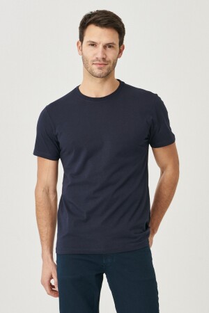 Erkek Lacivert %100 Pamuk Slim Fit Dar Kesim Bisiklet Yaka Tişört - Ac&Co / Altınyıldız Classics