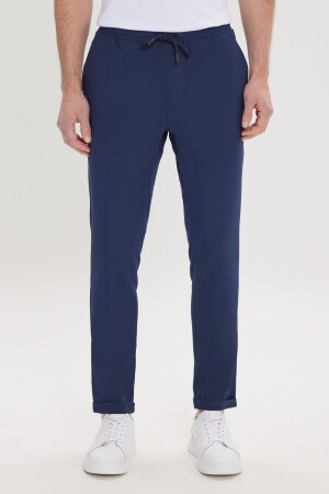 Erkek Lacivert Slim Fit Rahat Kesim Beli Bağlamalı Yan Cepli Jogger Pantolon - Ac&Co / Altınyıldız Classics