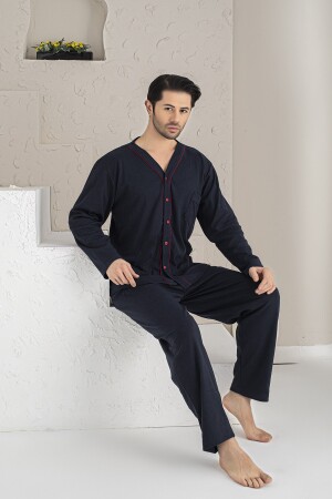 Erkek Lacivert Uzun Kollu Pijama Takımı erkeköndendüğmeli - MİRELLA
