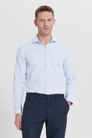 Erkek Mavi Slim Fit Dar Kesim Italyan Yaka Armürlü Gömlek 4A2000000060 - AC&Co / Altınyıldız Classics