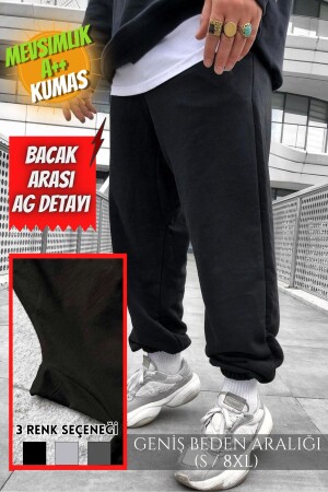 Erkek Siyah Gri Oversize Eşofman Altı Büyük Beden Battal Kalıp Unisex Jogger Eşofman - Rollie