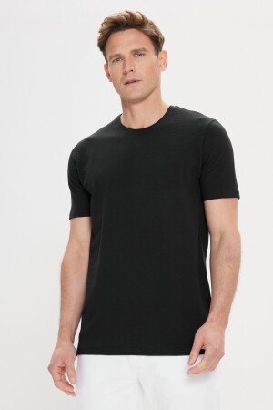 Erkek Siyah Slim Fit Dar Kesim Bisiklet Yaka Yumuşak Tuşeli Basic Tişört - Ac&Co / Altınyıldız Classics