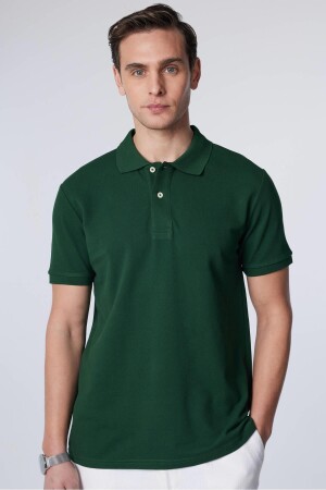 Erkek Slim Fit Dar Kesim %100 Pamuk Düz Pike Yeşil Polo Yaka Tişört - Tudors