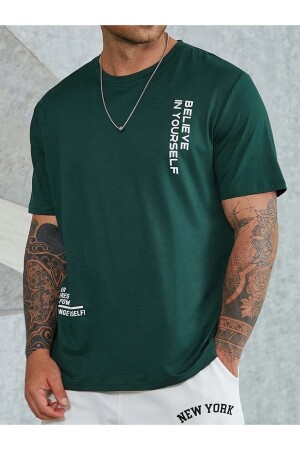 Erkek Yeşil Believe Baskılı Oversize T-shirt - Altamira