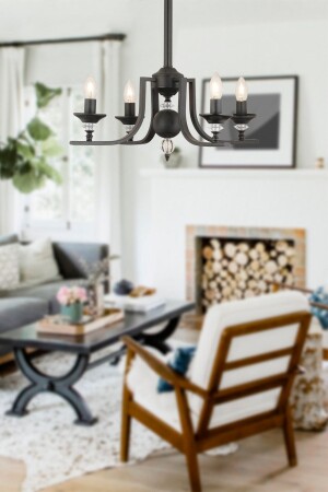 Erza 4-Piece Black Modern Pendant Lamp Bedroom Retro Living Room Chandelier 3694-04-BL - Apliqa