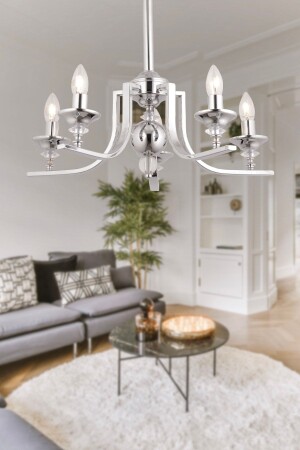 Erza 5-Piece Chrome Modern Pendant Lamp Kitchen Bedroom Living Room Chandelier 3694-05-CH - Apliqa