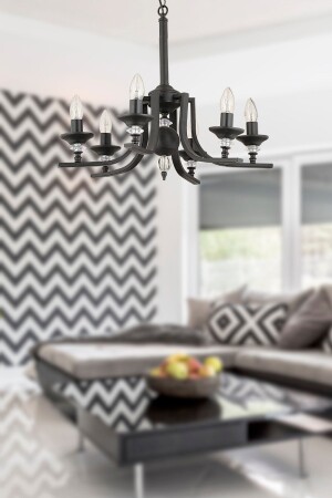 Erza 6-Piece Black Modern Pendant Lamp Bedroom Retro Living Room Chandelier 3694-06-BL - Apliqa