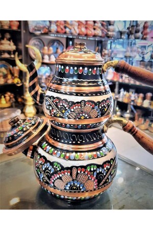 Erzincan besticktes Kupfer-Teekannen-Set für 6 Personen, Teekanne, Mitgift, Verlobung, Hochzeit, handgefertigt, teadan01 - Genel Markalar