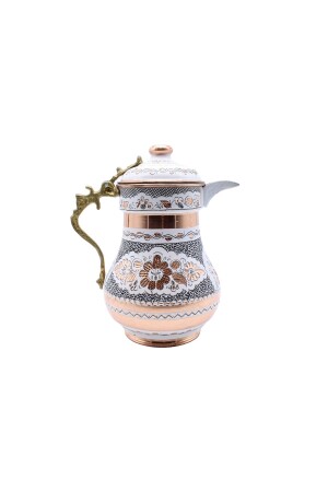 Erzincan Hand Embroidered Authentic Copper Jug with Lid White Color CSU4032 - COPPERDONE