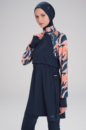 Esila 5-teiliges Hijab-Badeanzug-Set mit Ärmelmuster und Weste - Haşema