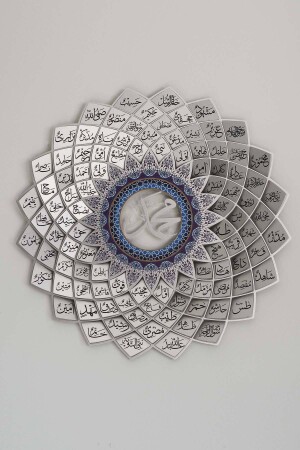 Esmaün Nebi Metal Islamic Wall Painting - Religious Paintings with Silver Calligraphy - Muhammed Tablo - Wam191 - Wall Art İstanbul