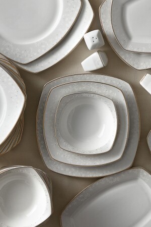 Esther Gold 60 Piece Porcelain Dinner Set for 12 Persons Square 153. 03. 07. 7448 - Karaca