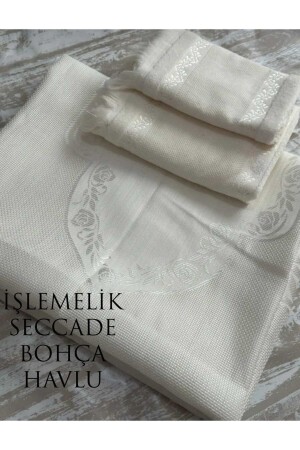 ETAMIN EMBROIDERED PRAYER BOX AND TOWEL. EMBROIDERED PRAYER BOX AND TOWEL SET OF 4 FULL SET. - Hmz