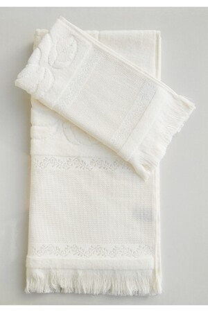 Etamine Embroidered Velvet Towel Mother and Daughter 2 Pack Cream Color hvl4 - Fiesta