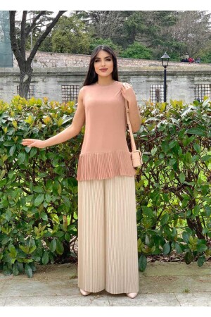 Etek Ucu Piliseli Sıfır Kollu Kısa İçlik 2637 Somon - Bym Fashion