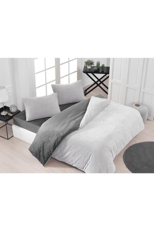 Eternity Corduroy 4-Piece Gray Double Velvet Duvet Cover Set - Merinos