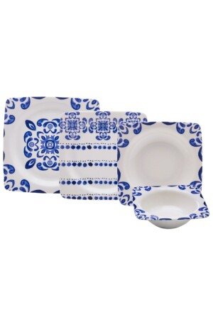 Ethnic Blue 24 Piece Square Porcelain Dinner Set 600. 15. 01. 2043 - Emsan