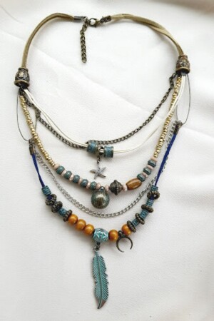 Ethnic Bohemian Feather Crescent Multi-Design Necklace - Petek Aksesuar